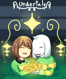 a drawing of a girl and a goat with the word undertale on the bottom