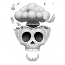 a cartoon skull with a mushroom coming out of it 's mouth .