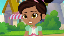 a cartoon girl wearing a dress with a heart on the waist