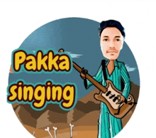 a cartoon of a man holding a guitar with the words pakka singing behind him