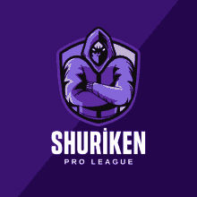 a logo for shuriken pro league with a hooded figure