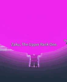 a purple background with the words zaku the upper rank one at the top