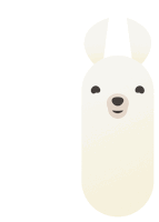 a cartoon illustration of a white llama with a black nose and black eyes