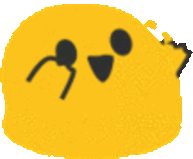 a yellow object with two black eyes and a black mouth