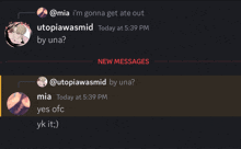 a screenshot of a discord conversation between utopiawasmid and mia