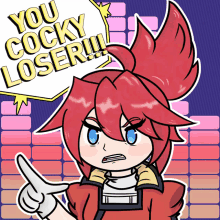 a cartoon character says " you cocky loser "