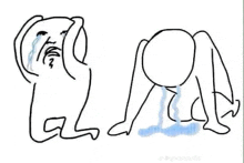 a black and white drawing of a person kneeling down and crying .