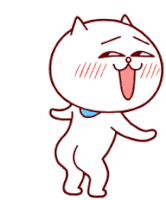 a cartoon drawing of a white cat with its tongue out