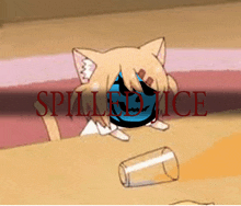 a cartoon of a cat with the words spilled ice written above it