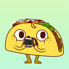 a cartoon taco is holding a coffee mug