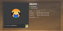 a screenshot of a badge that says death on the top