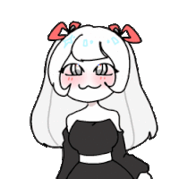 a drawing of a girl in a black dress with white hair