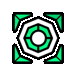 a green and white geometric design with a circle in the middle