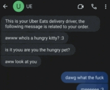 a screenshot of an uber eats delivery driver 's messages