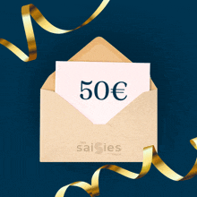 an envelope with a gift card inside of it that says 50 euros