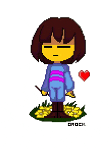 a pixel art of a girl holding a sword and a heart .