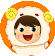 a cartoon boy is wearing a sheep costume and smiling in a circle .