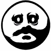 a black and white drawing of a smiley face with a beard