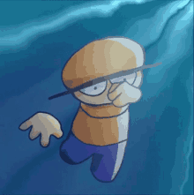 a cartoon character is swimming in the water and covering his nose with his hand