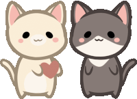 two cartoon cats are standing next to each other and one is holding a heart