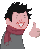 a cartoon of a man wearing a scarf giving a thumbs up