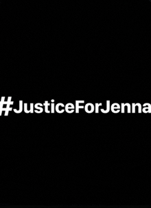 a black background with the words `` justice for jenna '' on it .