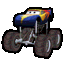 a pixel art of a monster truck with a lightning mcqueen on top .