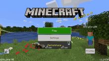 a screenshot of a minecraft game shows a green play button