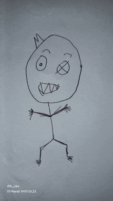 a drawing of a stick figure with a crown on his head