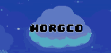 a blue background with a cloud and the word horgco on it