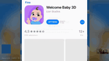 a welcome baby 3d app is displayed on a computer screen