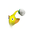 a yellow cartoon character with a white ball on its head