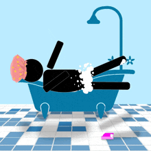 a cartoon of a person laying in a bathtub