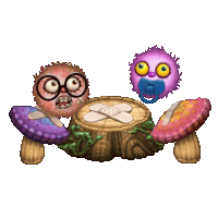 a cartoon character with glasses and a pacifier sits on a mushroom