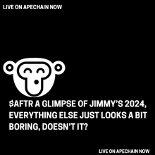 a black background with a white monkey on it and the words live on apechain now