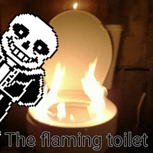 a picture of a toilet with flames coming out of it and the words " the flaming toilet " below it