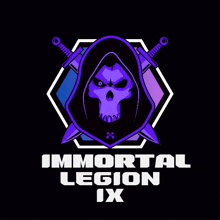 a logo for the immortal legion ix with a purple skull