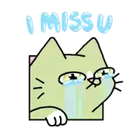 a cartoon cat is crying with the words " i miss u " behind it