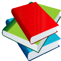 three books are stacked on top of each other with a red book in the middle