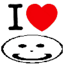 a pixel art of a smiley face with the words i love underneath it