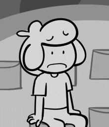 a black and white drawing of a cartoon character with a sad look on his face