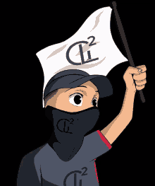 a cartoon of a person holding a white flag with the letter l on it