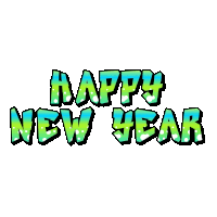 a green and white graffiti style text that says happy new year