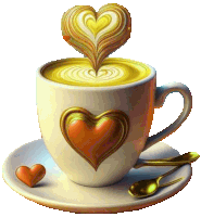 a cup of coffee on a saucer with a heart design on it