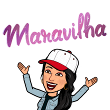 a cartoon of a woman wearing a baseball cap with the word maravilhosa written above her