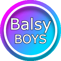 a blue and purple circle with the words balsy boys written on it