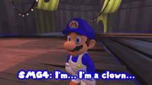 a cartoon character says smg4 i 'm i 'm a clown while wearing a blue hat