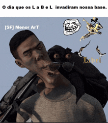 a cartoon of a man holding a gun with the caption o dia que os l a b l invadiram nossa base