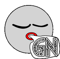 a cartoon drawing of a face with a gn sticker on it