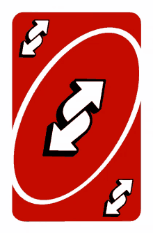 a red uno card with two white arrows on it